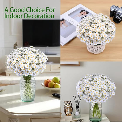 Artificial Daisy Flowers 48Pcs Small White Fake Daisies Flowers 8 Bundles 10 Inch Realistic Faux Silk Tiny Daisy Flowers for Home Garden Vase Wedding DIY Home Party Decor