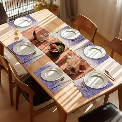 Purple Lavender Placemats Set of 6,Washable Heat Resistant 12×18 Inch Linen Table Mats Flower Weed Place Mats for Party Outdoor Dining Décor