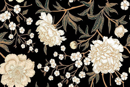Peony Flower Retro Seamless Pattern Wallpaper, Large Art Background Wall Mural for Bedroom and Living Room(Non-self-Adhesive)