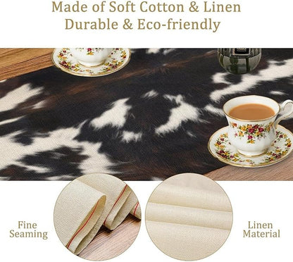 Cow Print Table Runner, Black White Cowhide Print Western Style Table Runner Country Farmhouse Cottage Cow Patten Table Decoration for Home Kitchen Dining, 13x36 Inch