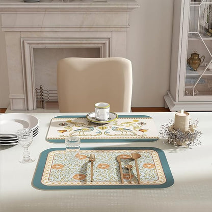 patdrea French Floral Rectangular PVC Placemats, Pack of 6, Waterproof Insulation, Soft and Durable, Suitable for Dining Table, Kitchen and Coffee Table Decoration,12"*17"