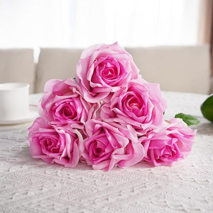 6 Pcs Silk Real Touch Latex Roses, Artificial Single Stem Big Bloom Faux Roses for Home Party Office Wedding Indoor Decor, Floral Arrangements, Table Centerpieces