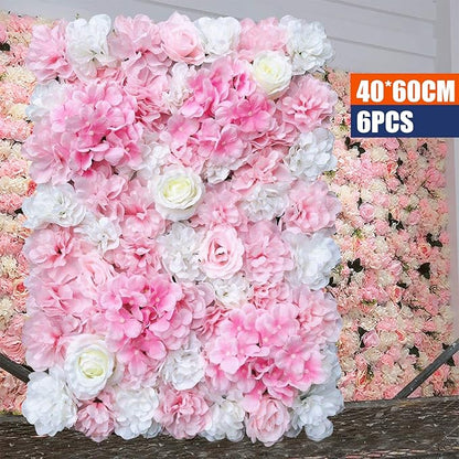 16"x 24" Artificial Flower Wall Panels,Flower Wall Mat Silk Flower Panels for Outdoor Garden Backyard Fence Fence Privacy Screen and Indoor Wall Decor (6Pcs Pink+White,Style 2)