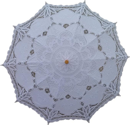 White Lace Parasol Umbrella Wedding Bridal 30 Inch Adult Size
