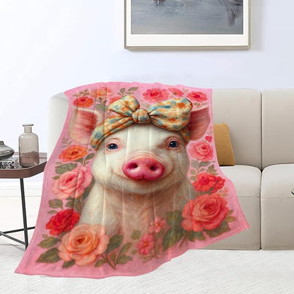 Pink Pig Blanket Cute Pig Throw Blanket Soft Cozy Fleece Fuzzy Stuffed Plush Flannel Animal Gifts for Girls Women Boys Kids Adults 40''x50''