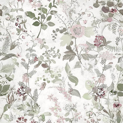 Erfoni 17.7" x 394" Removable Peel and Stick Wallpaper Floral and Leaf Contact Paper Boho Flower Self Adhesive Wallpaper DIY Vintage Wall Paper Decoration for Accent Wall Cabinets Decor Waterproof