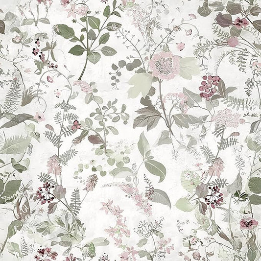Erfoni 17.7" x 394" Removable Peel and Stick Wallpaper Floral and Leaf Contact Paper Boho Flower Self Adhesive Wallpaper DIY Vintage Wall Paper Decoration for Accent Wall Cabinets Decor Waterproof