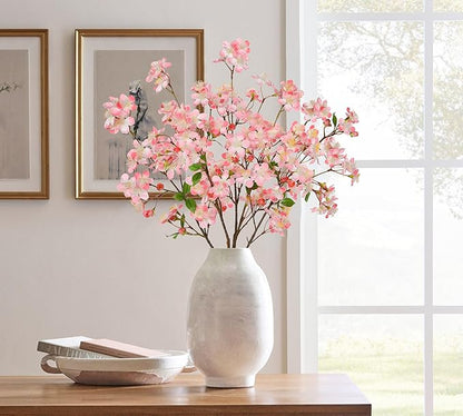 DILATATA Artificial Cherry Blossom Flowers 5 Pcs Silk Cherry Blossom Stems 27.5 Inch Long Stems Faux Silk Peach Flowers for Tall Vase Spring Decor Wedding Party Home Table Arrangement - Pink