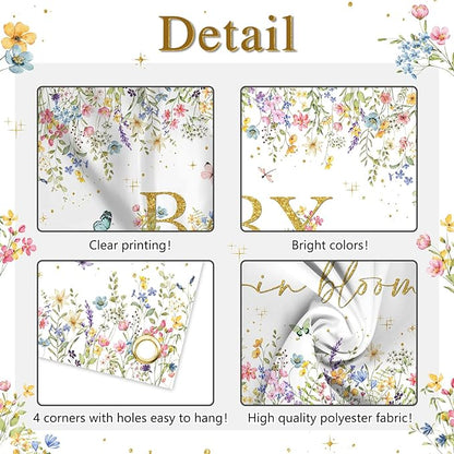 Avezano Baby in Bloom Backdrop Wildflower Baby Shower Party Decorations Watercolor Floral Baby in Bloom Banner Gold Glitter Butterfly Photography Background Cake Table Banner (7x5ft)
