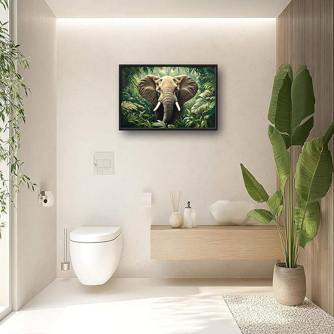 Elephant Large Wall Art Framed Wall Decor for Living Room Rustic Tropical Jungle Pictures Oversized Canvas Print Painting Modern Extra Large Framed Artwork for Bedroom Office 36"x24"
