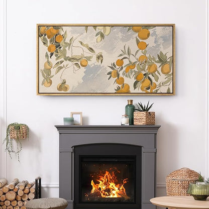 SIGNFORD Extra Large Framed Canvas Print Wall Art Vintage Citrus Botanical Rustic Orange Orchard Illustrations Modern Art Relax/Calm Warm for Living Room, Bedroom, Office - 60"x30"