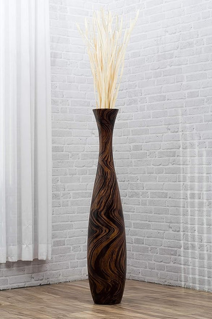 Leewadee Large Brown Home Decor Floor Vase - Wooden 41 inch Tall Farmhouse Decor Flower Holder for Fake Plant and Pampas Grass