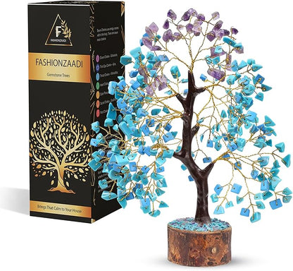 FASHIONZAADI Amethyst and Turquoise Crystal Tree of Life - Crystal Decor - Spiritual Gifts - Crystals Gifts for Women - Gemstones and Crystals