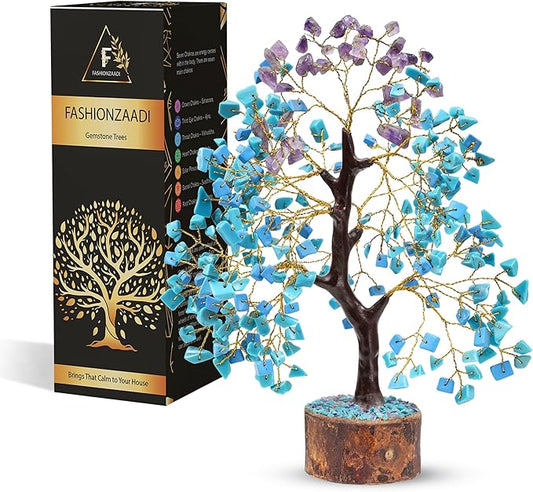 FASHIONZAADI Amethyst and Turquoise Crystal Tree of Life - Crystal Decor - Spiritual Gifts - Crystals Gifts for Women - Gemstones and Crystals
