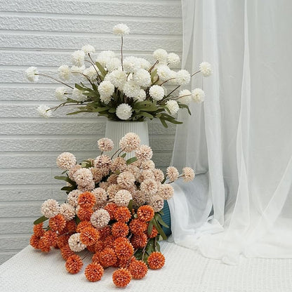 Faux Kiku Flower - White 12 Stems Faux Silk Mini Chrysanth with Stems Bulk Pompon Mum Artificial White Flower Ball for Floral Arrangements Silk Flowers for Home Decor Indoor