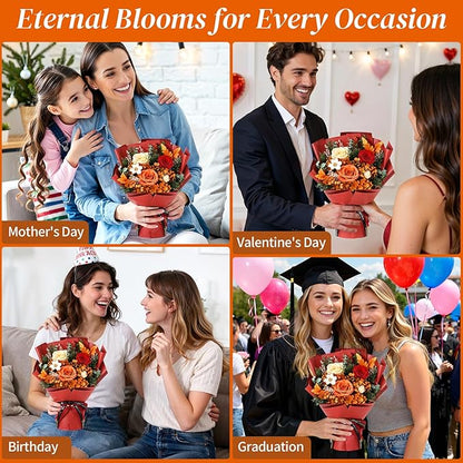 Lewondr Flower for Delivery, Preserved Flowers Bouquet, Orange Roses Bouquet, Real Long-Lasting Forever Birthday Flowers Gifts for Mom Best Friend Mothers Day Christmas Graduation, Dark-Orange