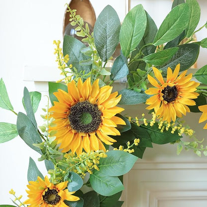 Mizii Artificial Sunflower Garland 6FT Fake Silk Sunflowers Flower Garland Autumn Hanging Vines Decorations for Kitchen Table Centerpieces Room Wall Party Wedding Birthday Fall Decor (Yellow)