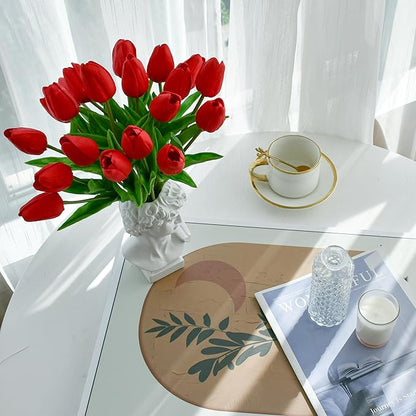 Mandy's Artificial Tulips 20 Stems Red PU Faux Flowers for Thanksgiving and Christmas Decorations Wedding Home Decor 13.5 Inch