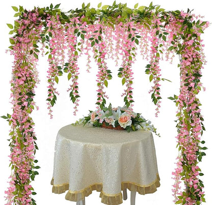 Lvydec Wisteria Artificial Flowers Garland, 4 Pcs Total 28.8ft Artificial Wisteria Vine Silk Hanging Flower for Home Garden Outdoor Ceremony Wedding Arch Floral Decor (Pink)