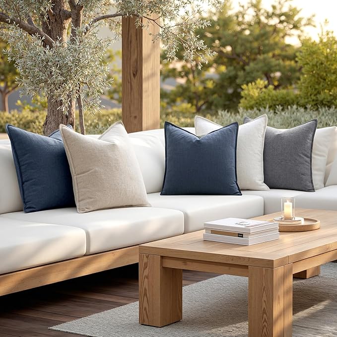 MIULEE Decorative Linen Pillow Covers 20x20 Inch Indigo Blue Boho Farmhouse Neutral Couch Throw Pillows for Bed Pack of 2 Accent Coastal Modern Pillowcase Summer Sofa Livingroom Home Decor