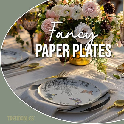 Trendables Floral Paper Plates 8.5 Inch & 10.5 Inch 80 Pcs Dinner Plate Set Fancy Disposable Plates for Party for 40 Guests 40 X 8 & 40 X 10 Large & Small Paper Plate Set for Parties Monarch
