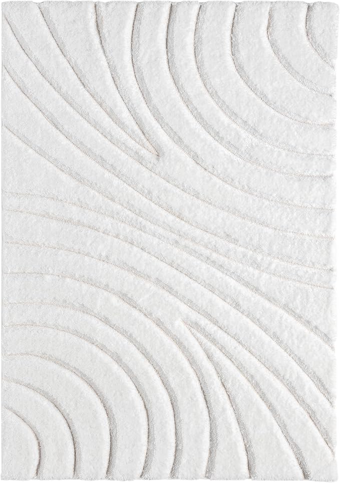 LUXE WEAVERS Lantanas Collection 7070 Cream 8x10 Modern Shag Geometric Area Rug