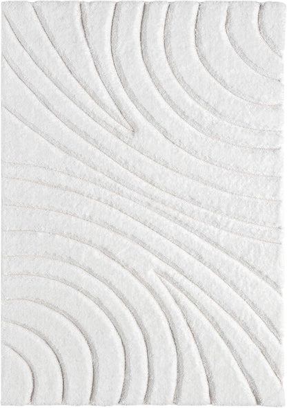 LUXE WEAVERS Lantanas Collection 7070 Cream 5x7 Modern Shag Geometric Area Rug