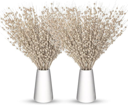 Geosar 30 Pcs Christmas Artificial Glitter Berry Stem Decorations 17 Inch Faux Stick Floral Pick Centerpiece Bouquet Flower Bead Twigs for Centerpiece Tree Wreath Xmas Ornaments Home(Champagne Gold)
