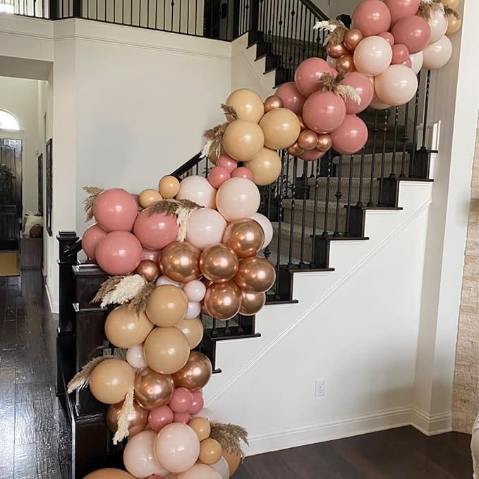 Togvu Blush Pink Balloons Different Sizes, 123 Packs Boho Pink Balloons, Pack of 18 12 10 5 Inch Retro Pink Balloons Garland Arch Kit for Boho Birthday Baby Shower Wedding Party Decoration