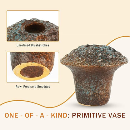 Ceramic Flower Vase Home Decor-4.4" Small Decorative Terracotta Vases Vintage Living Room, Kitchen Bedroom Decorations for House Book Shelf Office Coffee Desk Dining Fireplace