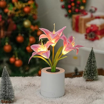 WSYEAR Pink Morning Glory Flowers Table Lamp, Charging Dimmable Cordless Artificial Flower Night Light, Bedroom Office Decor Night Light, Christmas Birthday Gifts for Women Mom