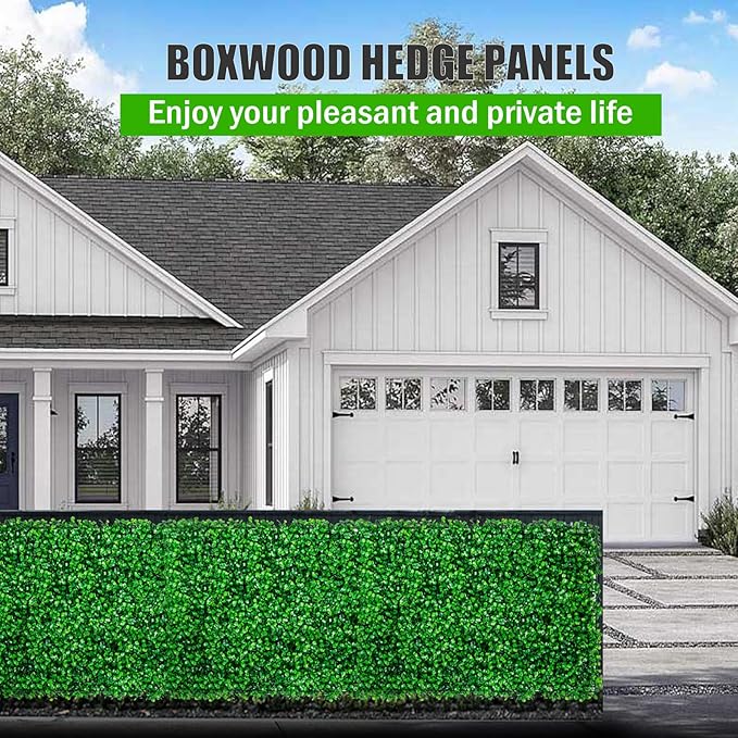 24PCS Boxwood Panels, 24"x16" Artificial Boxwood Hedge Panels, Grass Wall Panels, UV Protected Suitable for Garden, Fence, Backyard Wall Decoration