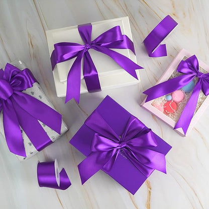 MEEDEE Purple Satin Ribbon 1-1/2 Inch Purple Ribbon Lux Double Faced Satin Ribbons by 50 Yards Polyester Satin Ribbons for Crafts, Weddings, Flower Bouquet, Holiday Decorating