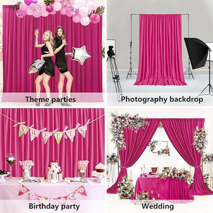 10 x 10 Feet Fuschia Backdrop Curtain for Partie, Background Curtains for Photoshoot, Birthday, Wedding, Halloween, Thanksgiving, Christmas, New Year Party Decorations 5Ft x 10Ft, 2 Panels
