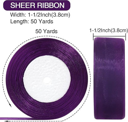 1-1/2 Inch x 50 Yards Sheer Organza Ribbon Chiffon Ribbon for Gift Wedding Flower Bouquet Wrapping Decorations Crafts (Purple)