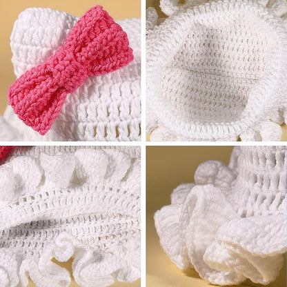 Crochet Bucket Hat for Women Flower Knit Hat Hollow Out Foldable Cap Hats