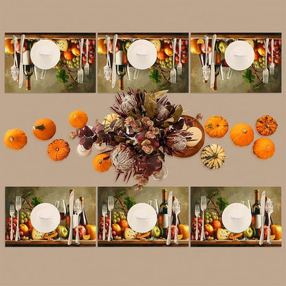 Grapes Fruit Wine PVC Placemats Set of 6 Wipeable Table Mats Washable Heat Resistant Non Slip Vinyl Dining Table Mat for Kithen Indoor Outdoor Patio Farmhouse Place Mats Decorative