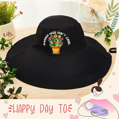 Garden Hats for Women Gardener Gifts Sun Protection Wide Brim Embroidered Hat with Neck Flap for Christmas Birthday