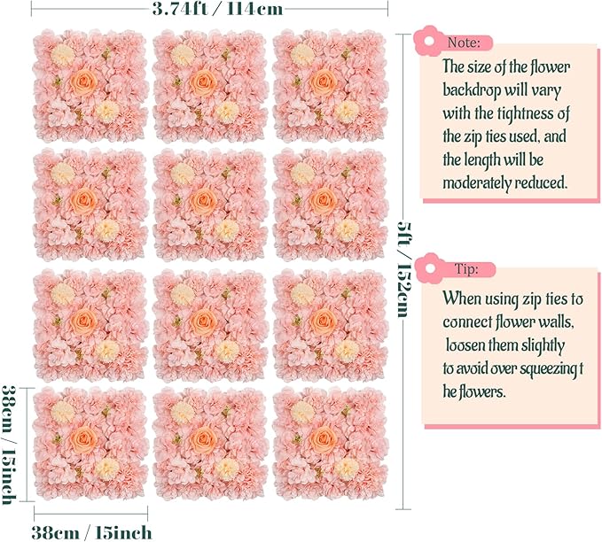 Artificial Flower Wall 5ftx3.74ft Peach Floral Backdrop Wedding Wall Panel Fake Background for Balloon Party Baby Shower Birthday Bridal Decorations