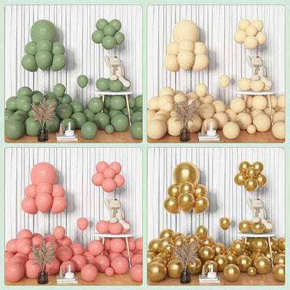 Amandir 153pcs Retro Green Pink Balloon Garland Arch Kit, Different Sizes 18 12 10 5 inch White Dusty Pink Latex Metallic Confetti Balloons for Jungle Safari Birthday Party Baby Shower Decorations
