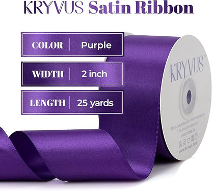Purple Satin Ribbon, 2" x 25Yd, Perfect for Gift Wrapping, Crafts, Wedding Decor