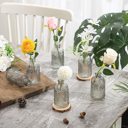 Bud Vases Set of 6, Small Vases for Flowers, Glass Vases for Centerpieces, Small Flower Vases for Centerpieces, Mini Vases, Vintage Vases, Black Bud Vases for Wedding Table Decor