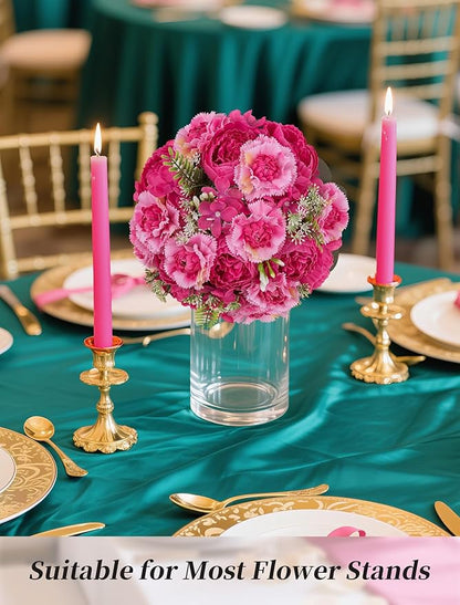 BLOSMON Faux Peony Flowers centerpieces: 10pc 9.5 Inch Hot Pink Floral Ball Arrangement for Wedding Party - Easy to Use Home Dinning Table Decoration - Fake Silk Peony Kissing Ball Decor