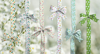 YKW Spring Grosgrain Ribbon, 6 Pack (5/8 Inch x 3 Yards Each), Floral Bird Ribbon, Garden Theme Craft Ribbons for Gift Wrapping Wedding Party Home Decoration DIY Projects