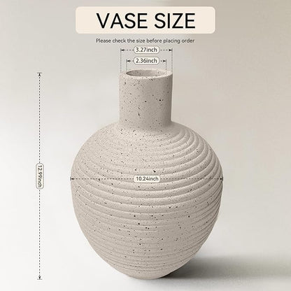 Oakrain Large Flower Vase with Groove Texture, 13" Tall Floor Vase, Narrow-Mouth Handcrafted Decorative Centerpiece for Modern Home Decor