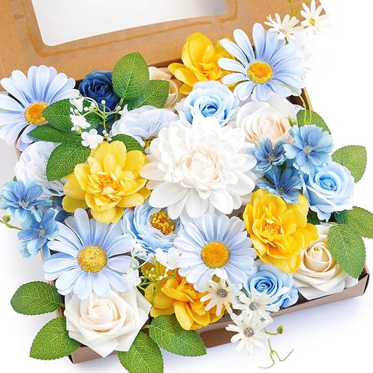 Blue Artificial Flowers Combo Box Wedding Decor,Fake Flowers,Flowers for Decoration,Silk Flowers for Home Decor Indoor,Cake Flowers,Faux Flowers for Crafts