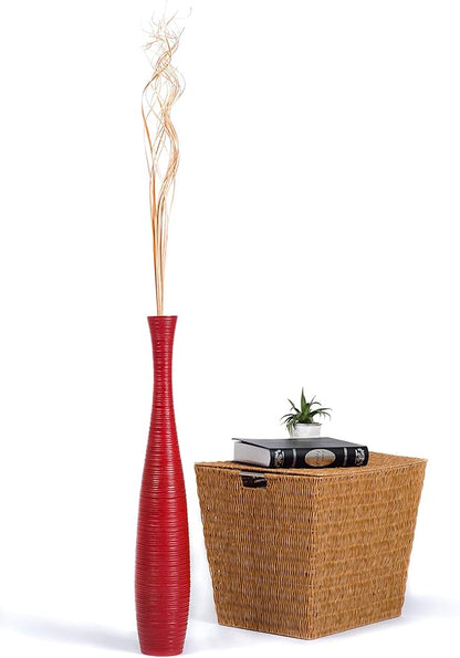 Leewadee Large Red Home Decor Floor Vase - Wooden 26 inch Tall Farmhouse Decor Flower Holder for Fake Plant and Pampas Grass