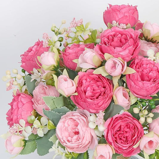 SOMYTING Peonies Artificial Flowers, Fake Flowers Pink Peonies Faux Flowers Vintage Artificial Silk Flower Peonies Bouquets Floral Arrangements Home Wedding Party Coffee Table Decor (Rose Pink, 2PCS)