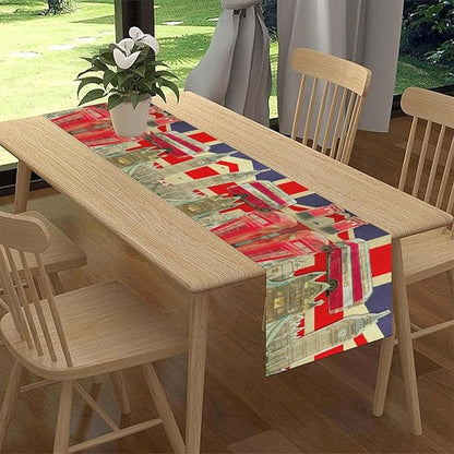 British Table Runner, Seasonal Vintage Buildings England London Culture Element Coffee Table Center Decor for Home Kitchen Dining Patio Holiday Party Table Decorations 13x72 inches