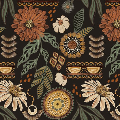 JiffDiff Boho Peel and Stick Wallpaper Vintage Floral Wall Paper Removable Sun Flower Contact Paper Bathroom Bedroom Renter Friendly Wall Mural 17.3" x 800"
